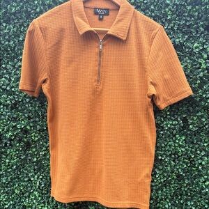 Boohoo Mens Orange Textured Polo Shirt